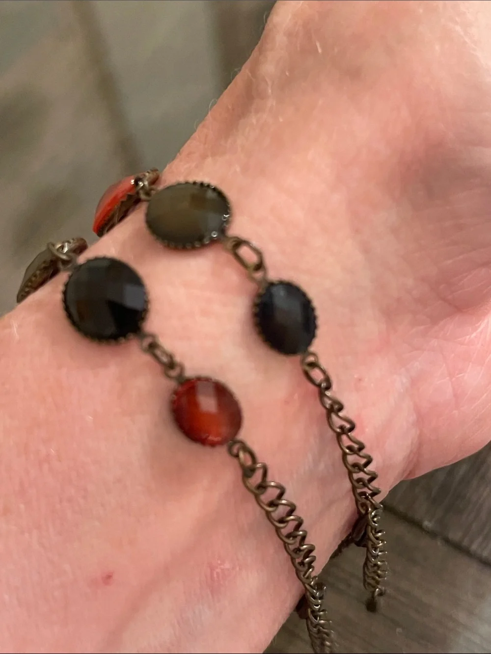 Vintage Set of Two Multi-color Faceted Oval Stone Bracelets